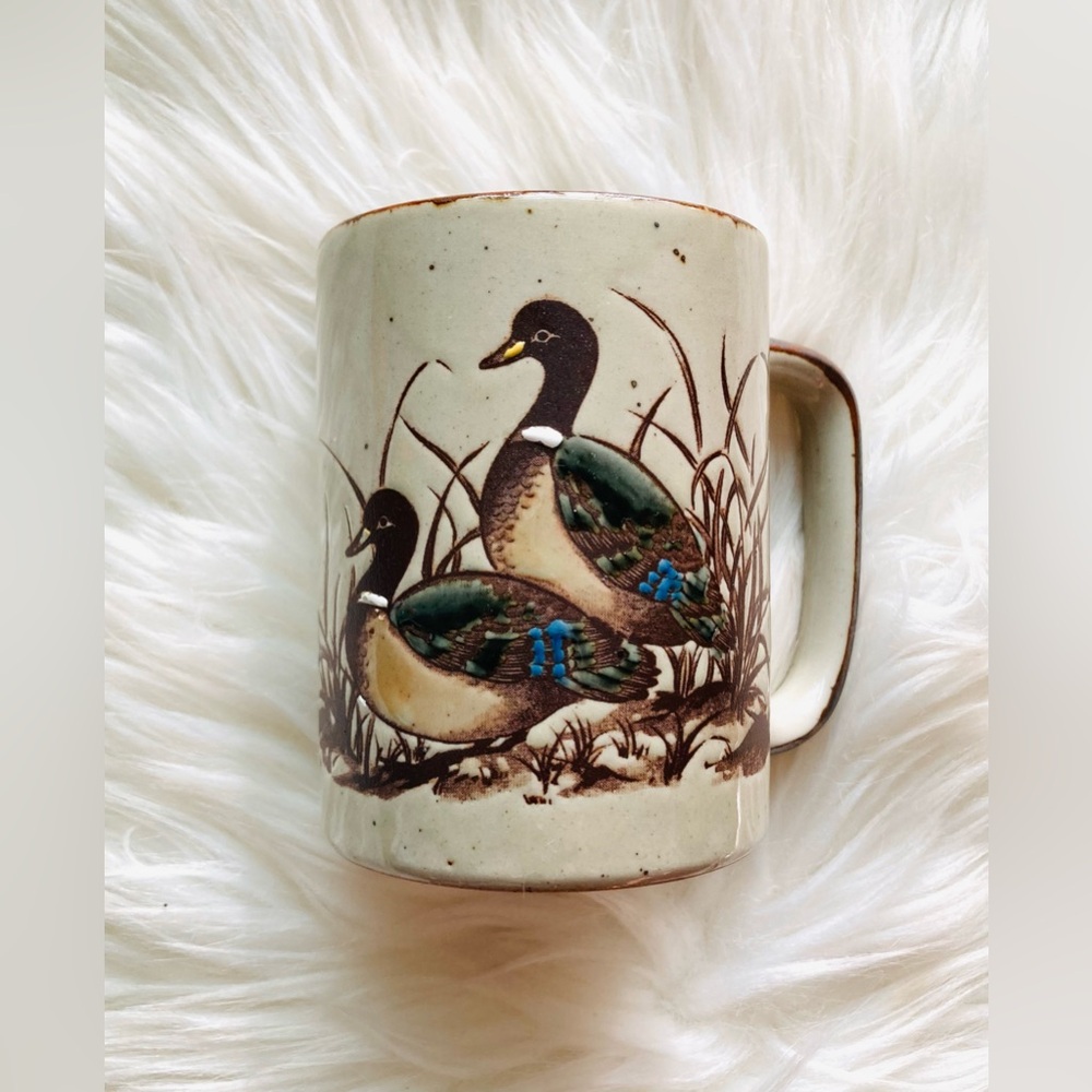 Vintage Otagiri Speckled Stoneware Mallard Duck Mug 1970s Wildlife Mug - Picture 3 of 7